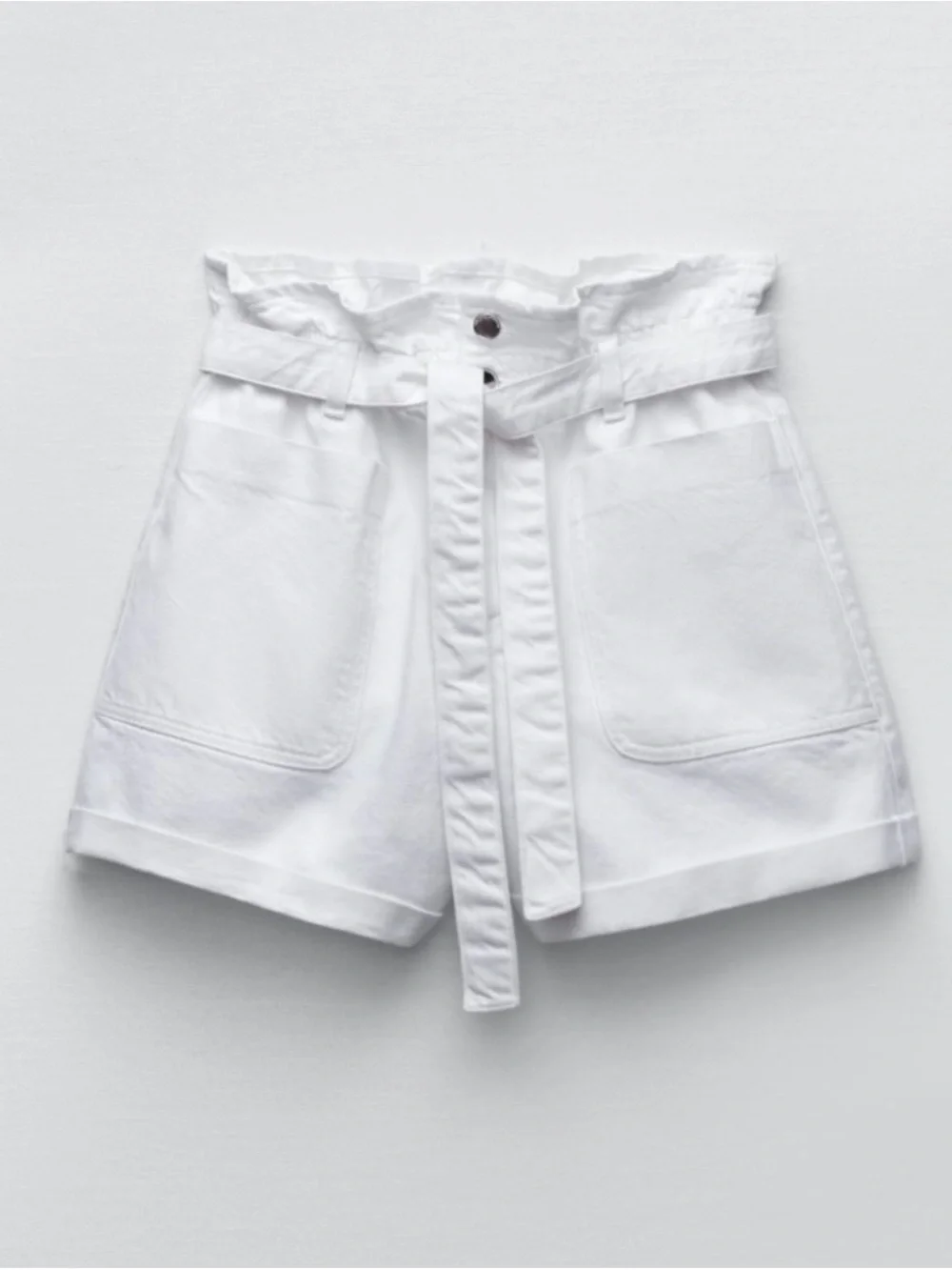 Zara High-Waist Paperbag Women’s Shorts in White - Picture 2 of 5